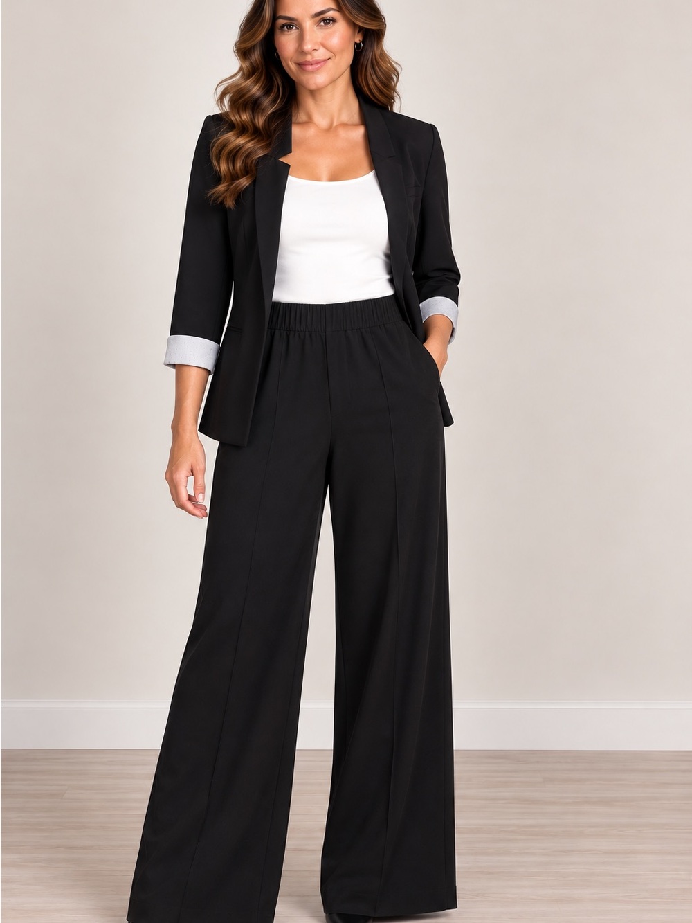 lug Women's Black Wide-Leg Pull-On Palazzo Trousers